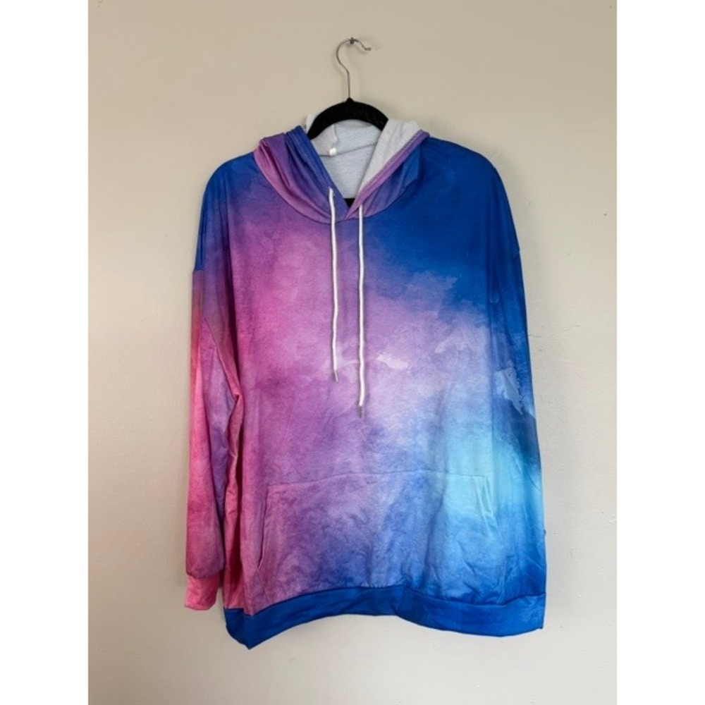 Womens Galaxy Ombre Hoodie Blue Purple Pink Watercolor Pullover 4XL